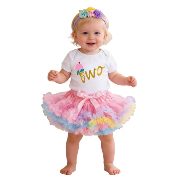 Tiijoy Birthday Party Outfits for Baby Girls Short Sleeve Romper Tutu Skirt Headband 3Pcs Set, Sizes 0-24 Months