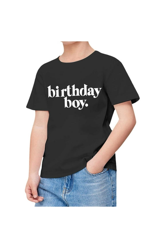 Birthday T Shirt for Boys Letter Short Sleeve Crewneck T-Shirt Tee, Sizes 1-13