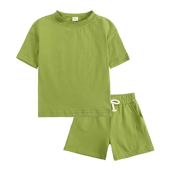 Tiijoy Boy Outfits Solid Short Sleeve T Shirt with Shorts Set Tracksuit, Sizes 6-12 Months