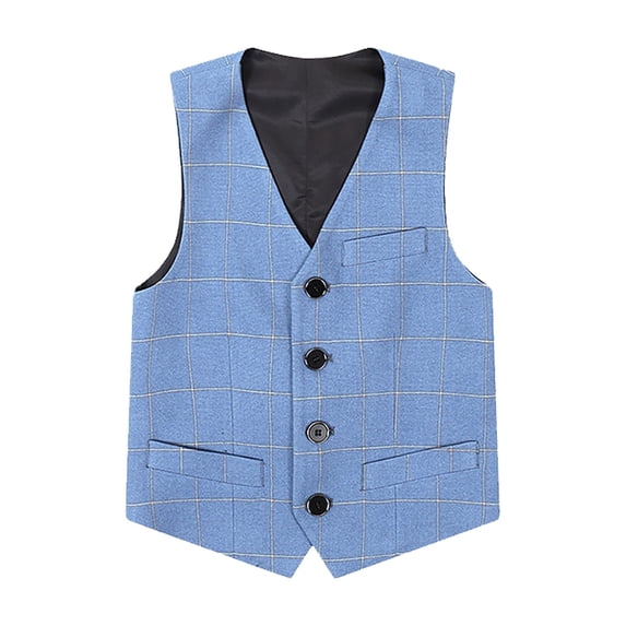 Tiijoy Boy's 4-Button Formal Plaid Suit Vest Sleeveless Party Waistcoat, Sizes 3-14