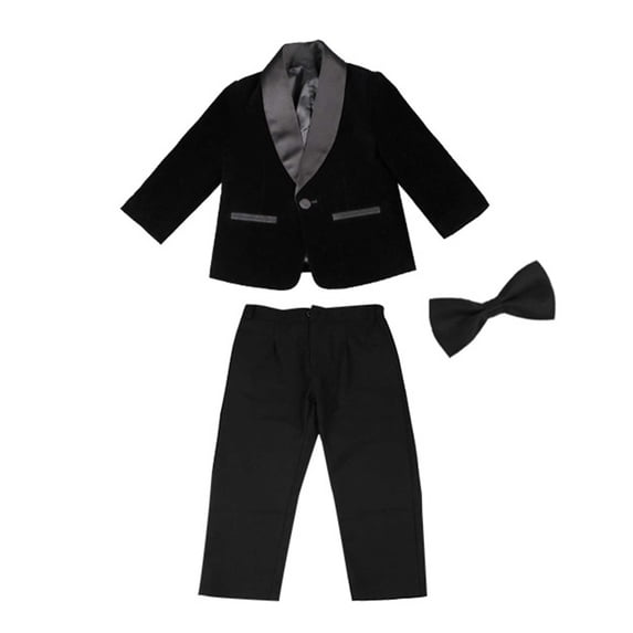 Tiijoy Boy's Bow Tie 3Pc Suit Lapel Long Sleeved Blazer Pants with Bowtie Outfits
