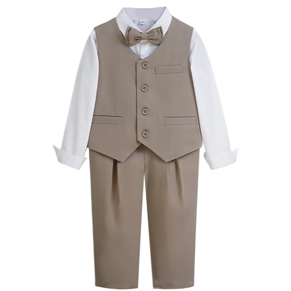 Tiijoy Boy's Formal Suit Long Sleeve Dress Shirt Vest Pants Bowtie Outfits, Sizes 2-14