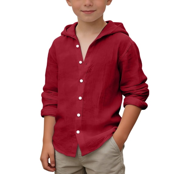Tiijoy Boy's Long Sleeve Hooded Shirt Solid Lightweight Button-Down Shirt Summer Hoodie
