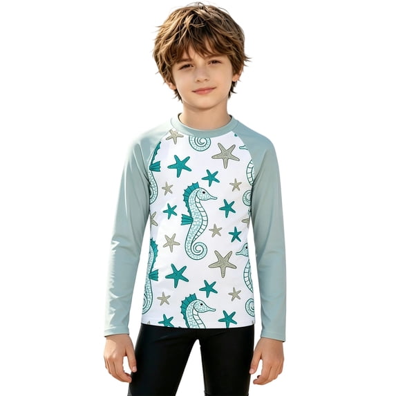 Tiijoy Boy's Long Sleeve Rash Guard Lightweight UPF 50+ Quick Dry Swim Shirt, Sizes 3-14