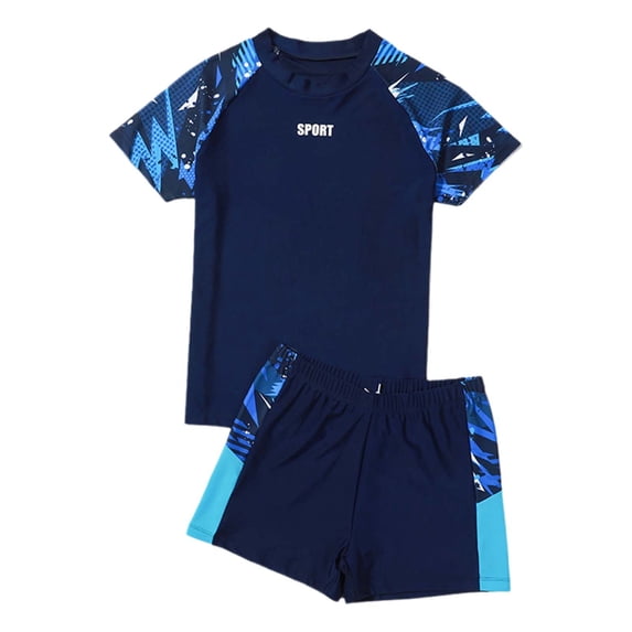 Tiijoy Boys 2-Piece Swimsuit Quick Dry Short Sleeve Rash Guard Swim Shorts Bathing Suit, Sizes 5-6