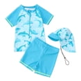 thumbnail image 1 of Tiijoy Boys 3-Piece Swimsuit UPF50+ Short Sleeve Rash Guard Swim Trunks Hat, Sizes 6M-4T, 1 of 6