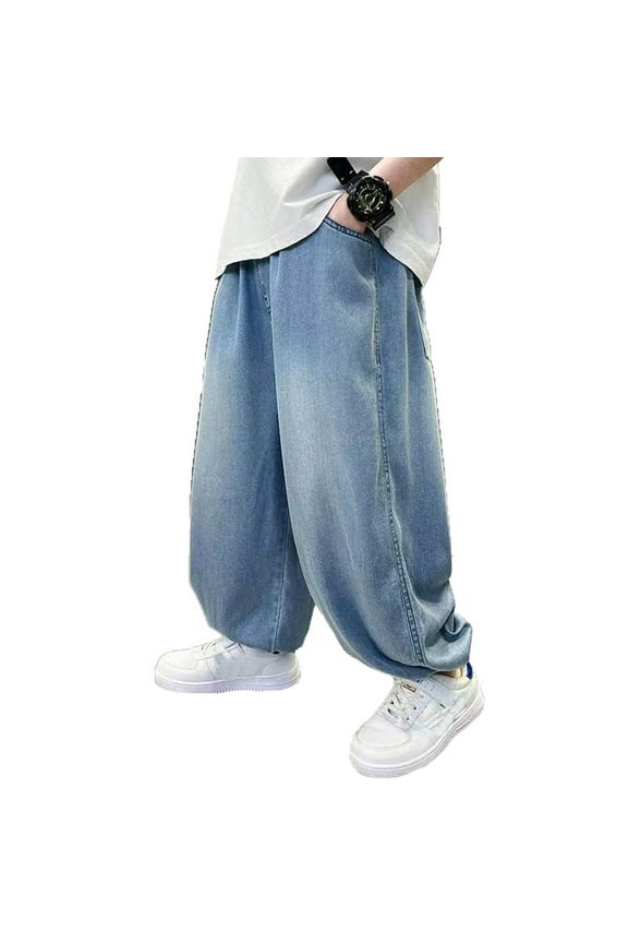 Boys Baggy Jeans Cartoon Embroidery Pull On Denim Pants Kids Trousers, Sizes 5-6