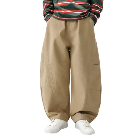 Tiijoy Boys Baggy Pants Fashion Elastic Waist Wide Leg Pants with Pockets, Khaki