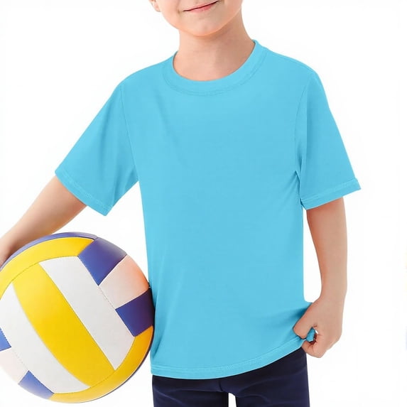 Tiijoy Boys Beach Rash Guard Solid Casual Quick Dry Short Sleeve T-Shirt Tee, Sizes 5-6