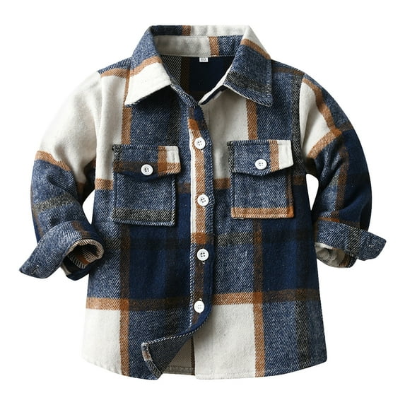 Tiijoy Boys Brushed Flannel Plaid Shirt Jacket Long Sleeve Button Down Shirt, Sizes 3-4