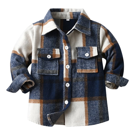 Tiijoy Boys Brushed Flannel Plaid Shirt Jacket Long Sleeve Button Down Shirt, Sizes 3-6 Months