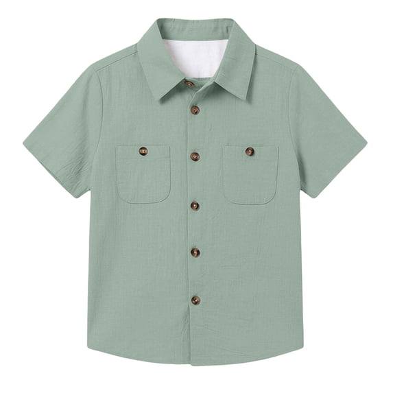 Tiijoy Boys Button Down Short Sleeve Shirt Summer Casual Solid Pocket Shirt, Sizes 5-14