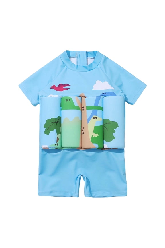 Boys Cartoon Dinosaur Buoyancy Rash Guard Swimsuit Swimwear, Sizes 2-3