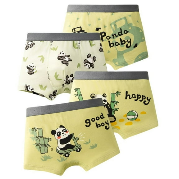 Tiijoy Boys Cartoon Panda Print Boxer Briefs Cotton Breathable Underwear, 4 Pack, Sizes 11-12