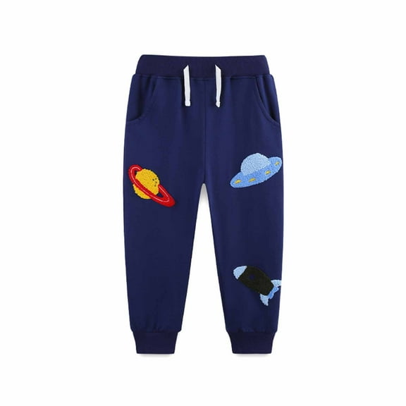 Tiijoy Boys Casual Joggers Graphic Embroidery Sweatpants Knit Athletic Pants, Sizes 5-6