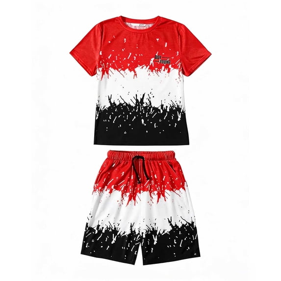 Tiijoy Boys Casual Summer Outfits Color Block Short Sleeve T-Shirt Shorts Set, Sizes 2-14