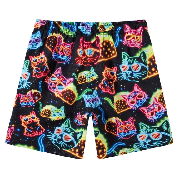 Tiijoy Boys Cat Print Swim Trunks with Compression Liner Beach Board Shorts Bathing Suit