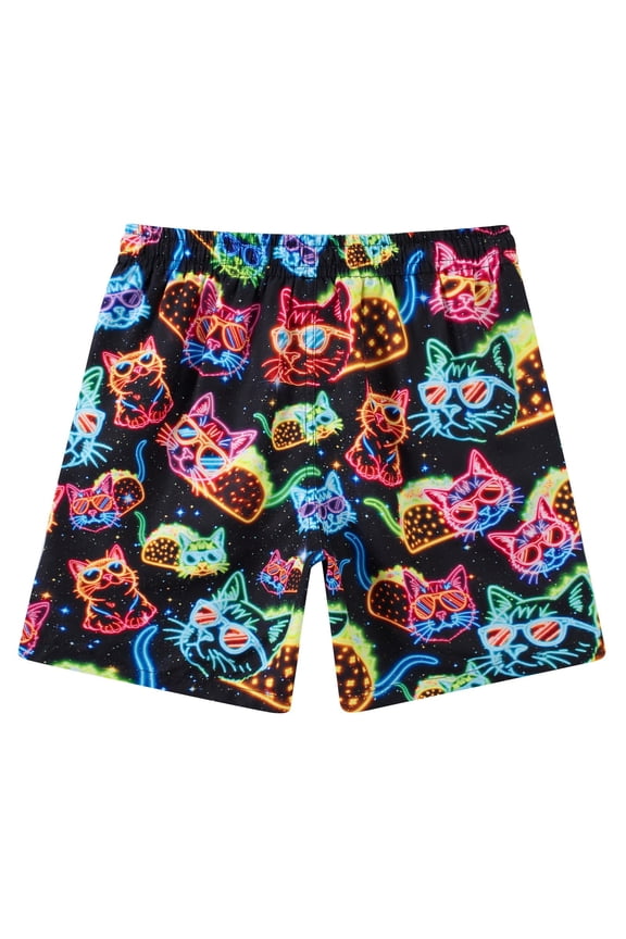 Boys Cat Print Swim Trunks with Compression Liner Beach Board Shorts Bathing Suit