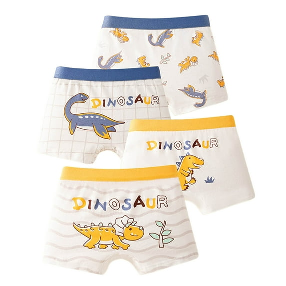 Tiijoy Boys Cotton Boxer Briefs Dinosaur Print Breathable Underwear, 4-Pack, Sizes 11-12