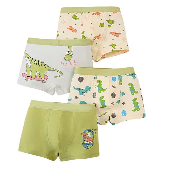 Tiijoy Boys Cotton Dinosaur Print Boxer Briefs Tagless Soft Underwear, 4-Pack, Sizes 8-9