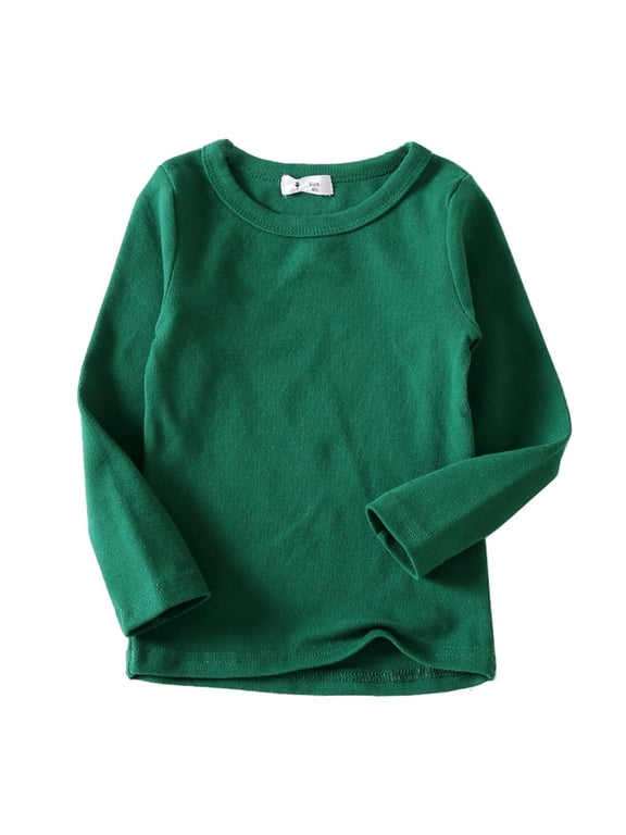 Boys Cotton Long Sleeve T Shirt Solid Basic Soft Crew Neck T-Shirt, Sizes 1-12