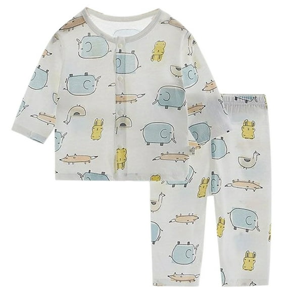 Tiijoy Boys Cotton Pajamas Cute Cartoon Breathable Long Sleeve Sleepwear Set, Sizes 3-6M