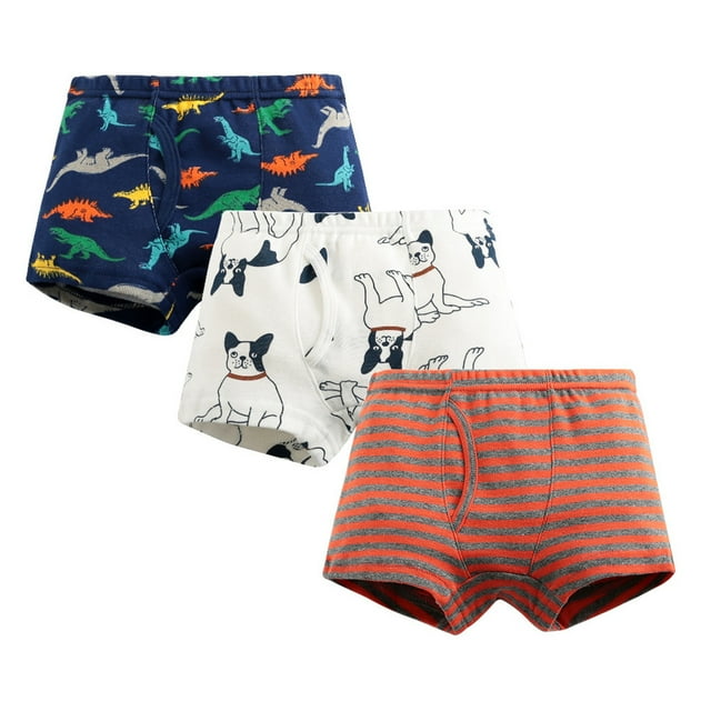 Tiijoy Boys Cotton Tagless Boxer Briefs Cartoon Print Underwear Shorts, 3-Pack, Sizes 2-3