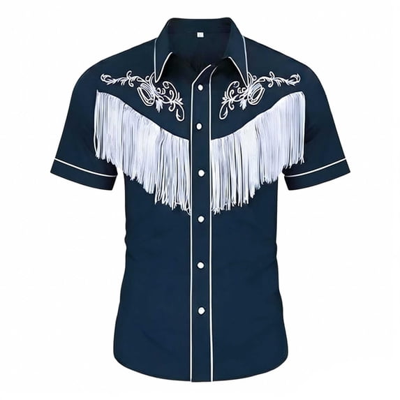 Tiijoy Boys Cowboy Fringe Shirt Summer Western Short Sleeve Button Down Shirt, Sizes 6-15