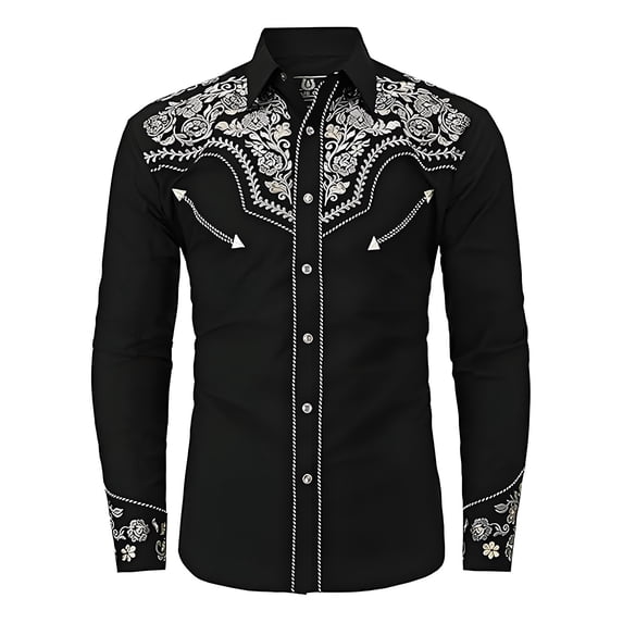 Tiijoy Boys Cowboy Shirt Vintage Embroidery Long Sleeve Button Down Shirt Top, Sizes 4-13