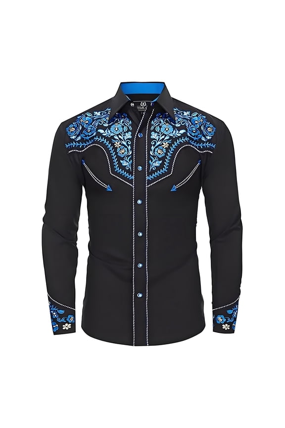 Boys Cowboy Shirt Vintage Embroidery Long Sleeve Button Down Shirt Top, Sizes 4-13
