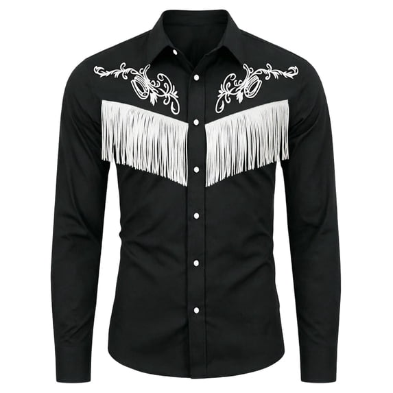 Tiijoy Boys Cowboy Shirt Western Fringe Long Sleeve Button Down Shirt Kids Top, Sizes 4-13