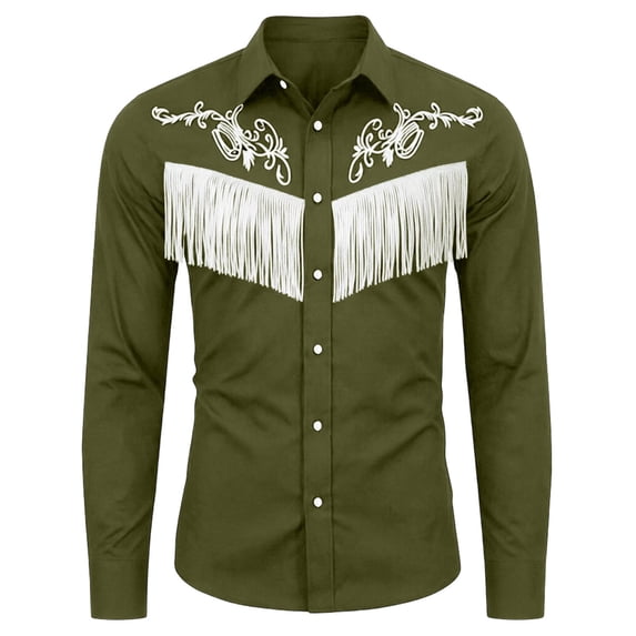 Tiijoy Boys Cowboy Shirt Western Fringe Long Sleeve Button Down Shirt Kids Top, Sizes 4-13