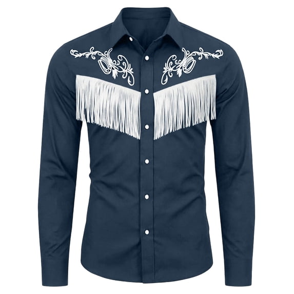 Tiijoy Boys Cowboy Shirt Western Fringe Long Sleeve Button Down Shirt Kids Top, Sizes 4-13