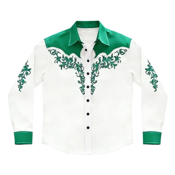 Tiijoy Boys Cowboy Western Shirt Long Sleeve Button-Down Shirt Top, Green, Sizes 4-13
