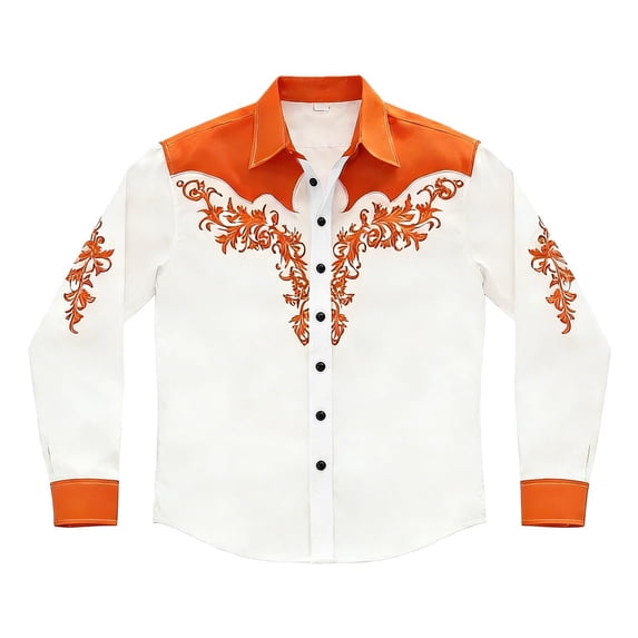 Tiijoy Boys Cowboy Western Shirt Long Sleeve Button-Down Shirt Top, Orange, Sizes 4-13