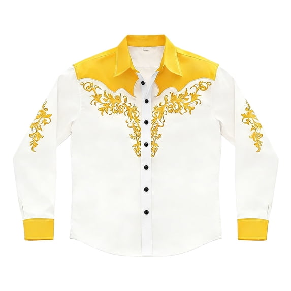 Tiijoy Boys Cowboy Western Shirt Long Sleeve Button-Down Shirt Top, Yellow, Sizes 4-13