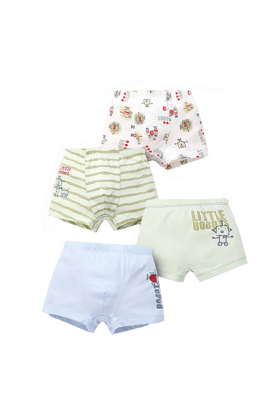 Boys Cute Cartoon Print Boxer Briefs Tagless Super Soft Underwear Trunks, 4 Pack, Sizes 5-6