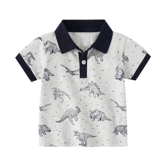 Tiijoy Boys Cute Cartoon Print Short Sleeve Polo Shirt Casual Cotton T Shirt, Sizes 1-6