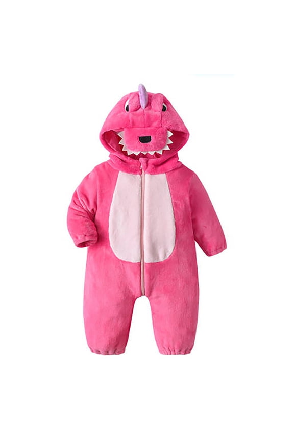 Boys Cute Dinosaur Hooded Pajama Sleeper Flannel Sleepwear One-Piece Pajamas Romper