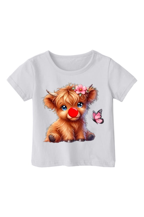 Boys Cute Highland Cow Graphic Tee Short Sleeve Crew Neck T-Shirt Top, Sizes 4-12