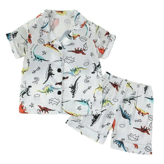 Tiijoy Boys Dinosaur Pajama Set Short Sleeve Button Up Shirt Shorts Nightwear, Sizes 3-4