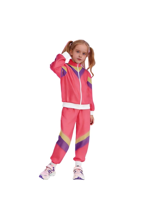 Boys Disco Tracksuit Zip Up Hip Hop Dance Jacket Pants Athletic Outfits, Sizes 6-7