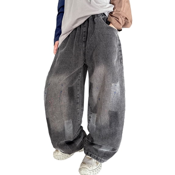 Tiijoy Boys Distressed Loose Fit Jeans Kids Straight Leg Pull On Denim Pants, Sizes 9-10