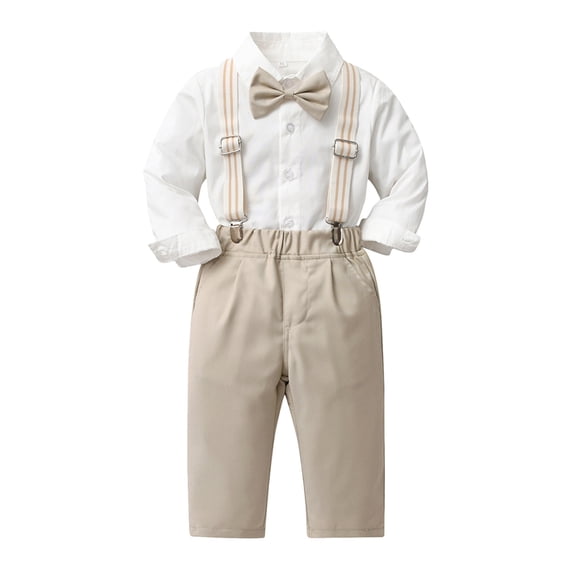 Tiijoy Boys Formal Suit Long Sleeve Shirt Suspenders Pants Bowtie Outfits, Sizes 12M-5T