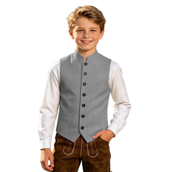 Tiijoy Boys Formal Vest Mandarin Collar Button Down Waistcoat for Kids, Sizes 2-14