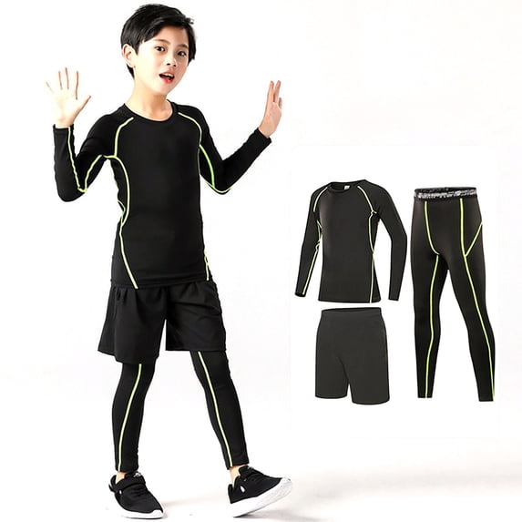 Tiijoy Boys Girls Athletic Compression T-Shirt Leggings Shorts Running Outfits, Sizes 6-7