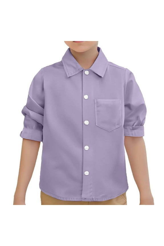 Toddler Boys Long Sleeve Button Down Shirt Solid Casual Unisex Shirt, Sizes 2-3