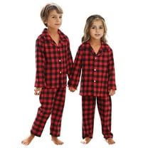 Tiijoy Boys Girls Plaid Print Pajamas Long Sleeve Button Up Top and Pants Sleepwear Set, Sizes 18-24M