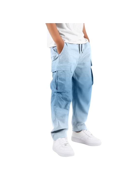 Boys Gradient Cargo Pants Kids Outdoor Casual Straight Leg Pants, Size 5-16