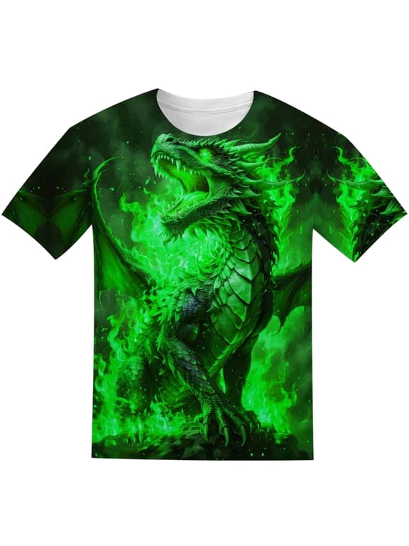 Boys Graphic T Shirt Dragon 3D Print Short Sleeve Crew Neck T-Shirt Tee, Sizes 2-13